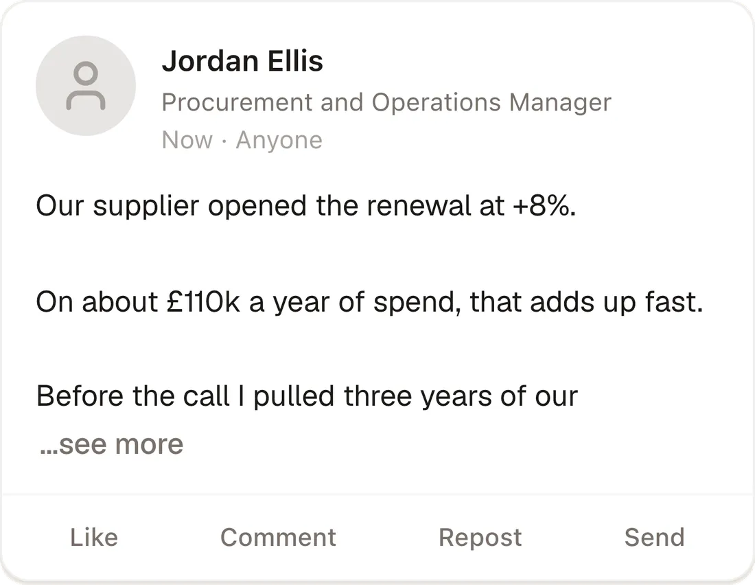 The note as a LinkedIn post in ProFeed’s preview, with the see more fold
